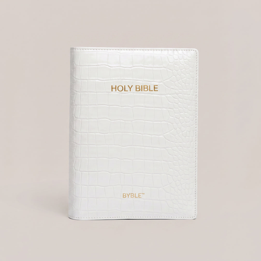 The Everyday Bible Cover in white croc-embossed vegan leather